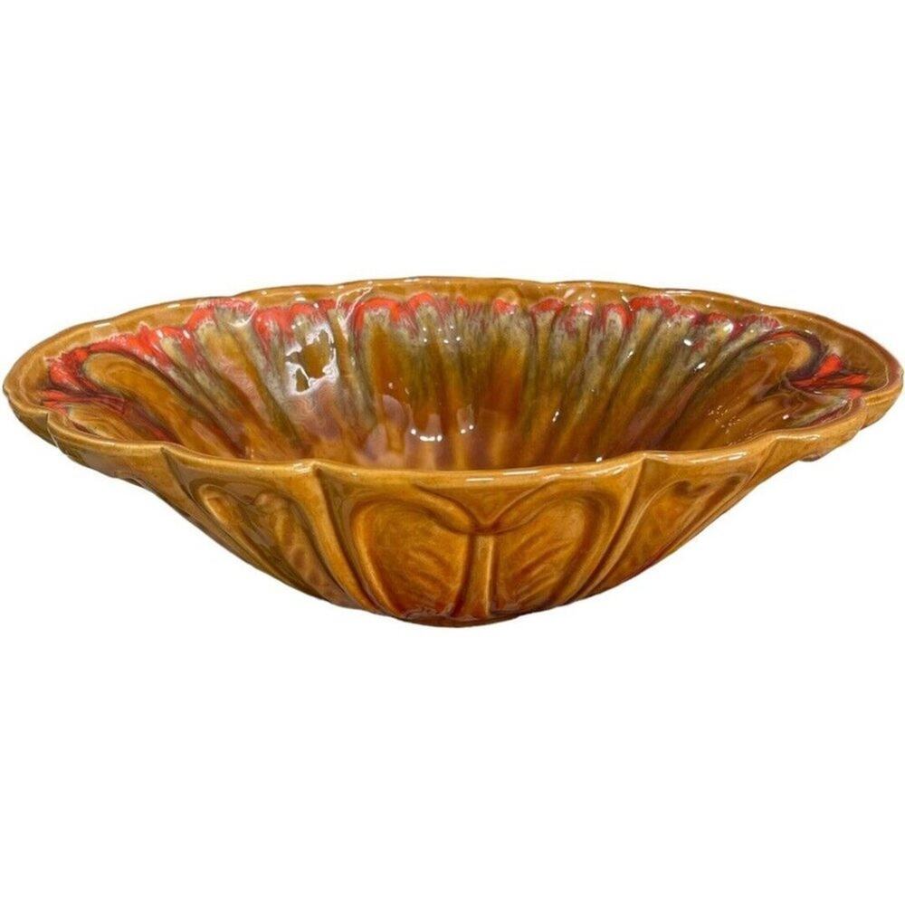 Vintage Mid Century California Pottery Drip Yellow Gold Glazed Bowl
